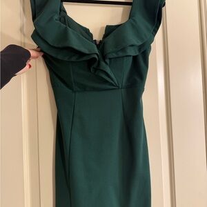 Hello Molly Off Shoulder Dark Green Dress